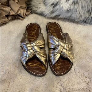 Sam Edelman Garson Metallic Muted Gold Leather Knotted Slide Slip On Sandals 6